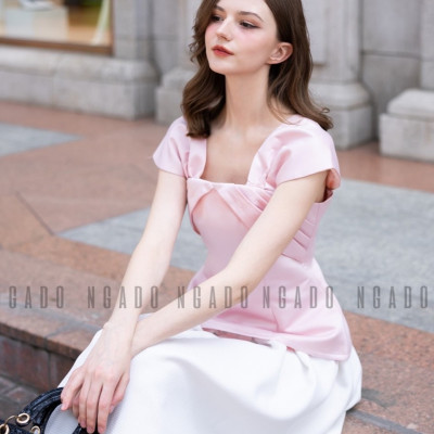 Áo gấm hồng tay con NGADO