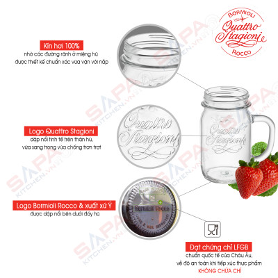 Hũ thủy tinh nắp vặn Quattro Amfora 500ml - Bormioli Rocco - Italy