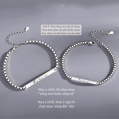 [Khắc tên] [Ghi Chú] Lắc  kèm tên cặp đôi vuông nam nữ Khắc Tên theo yêu cầu thuần Việt