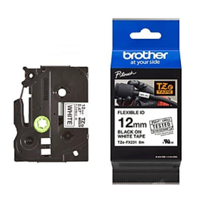 Nhãn In Tiêu Chuẩn Brother TZe-FX231, Chữ Đen Nền Trắng (12mm) - Hàng Chính Hãng