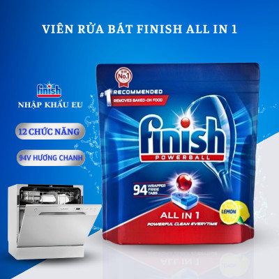 Túi 94 viên rửa chén Finish All In1 Max Dishwasher Tablets Lemon QT09440
