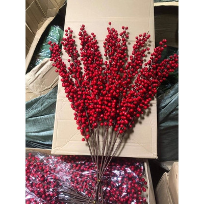 Cành đào đông đỏ giả - Size từ 70cm đến 90cm - Cây giả, hoa lụa Decor trang trí nhà cửa