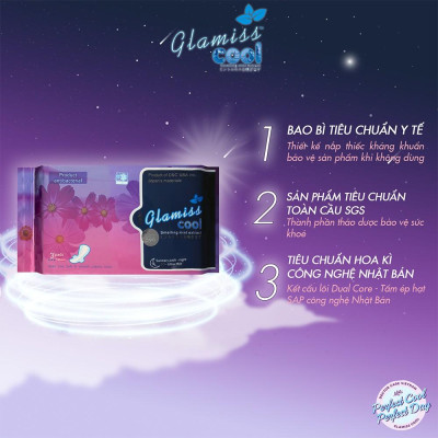 Combo 6 Băng vệ sinh ban đêm Glamiss Cool thảo dược  33.8cm siêu mát siêu khô thoáng