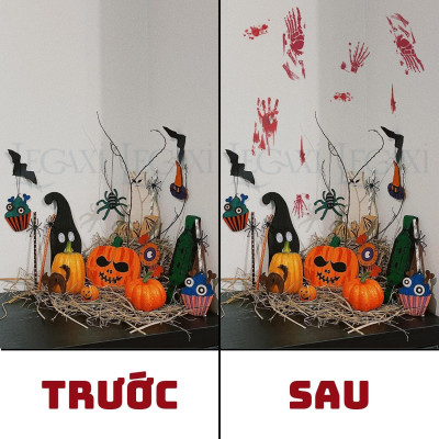 Xăm dán kinh dị trang trí nhà cửa Halloween bàn tay máu vệt máu dấu chân máu Legaxi