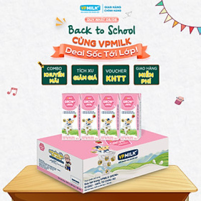 Sữa Tiệt Trùng Có Đường VPMilk Grow+ Vị Dâu Hộp 180ml (Thùng 48 Hộp)