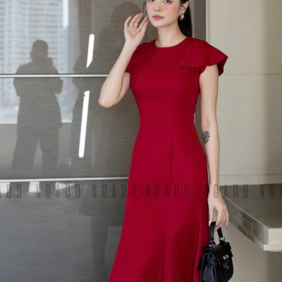 Đầm đỏ đuôi cá ngắn tay NGADO , đầm nữ , Đầm dự tiệc sang chảnh