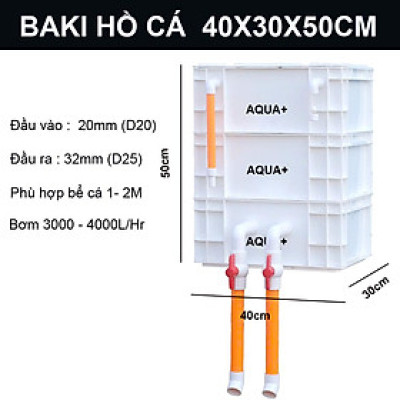 Lọc Thùng Baki 3 Tầng 40x30x50cm Cho Bể Cá 1m – 2m | Hệ Thống Lọc Cao Cấp Trắng