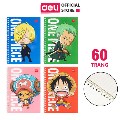 Sổ tay ghi chép gáy xoắn kẻ ngang A5 B5 60 trang hình Đảo Hải Tặc One Piece Deli - Phù hợp học sinh văn phòng - Nhiều màu - EN003