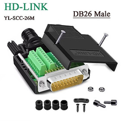 Đầu bấm cáp DB26 cổng dương + vỏ ốp nhựa HDLINK YL-SCC-26M. HÀNG CHÍNH HÃNG !!!