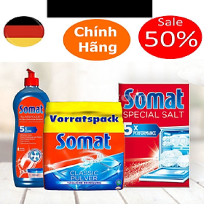 Combo Bôt+Muối+Nước chuyên dùng cho máy rửa bát-ly Somat  Pulver - Đức