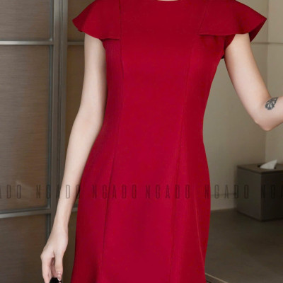 Đầm đỏ đuôi cá ngắn tay NGADO , đầm nữ , Đầm dự tiệc sang chảnh