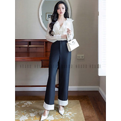 Quần đen phối trắng NGADO, Quần tây nữ, Quần công sở, Quần ống đứng, ống rộng