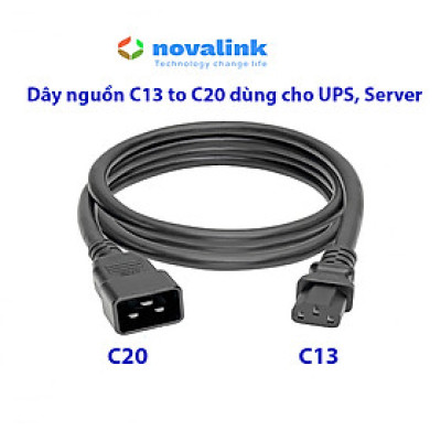 Dây nguồn C13 C20 dài 2 mét Novalink - Dùng cho UPS, PDU, máy chủ (Server) - Tiết diện lõi 2.08mm², 15A/250V, chuẩn UL - Hàng chính hãng