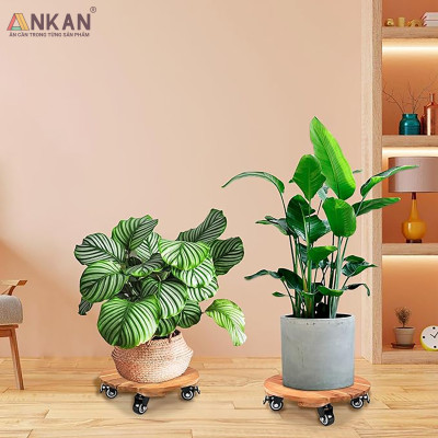 Đế Kê Chậu Cây Có Bánh Xe ANKAN, R30cm Làm Giá Đỡ Kệ Hoa Cây Cảnh, Màu Vàng Nắng, Chịu Tải 150Kg