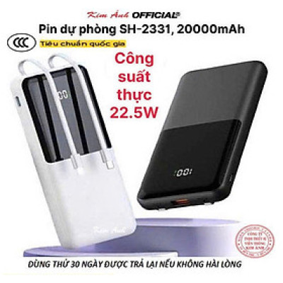 Pin sạc dự phòng SH-2331, công suất 22.5W dung lượng 20000mAh sạc nhanh hai chiều, có chứng nhận 3C tiêu chuẩn quốc gia, hàng chính hãng