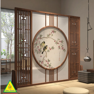 Bình phong gỗ khung tranh cắt CNC cho phòng khách, nhà bếp, nhà hàng, spa CNC401 - Nội thất lắp ráp Viendong Adv