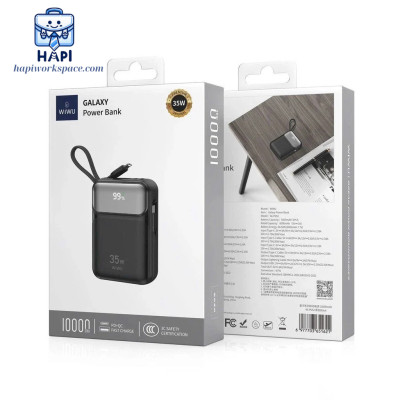 Sạc dự phòng hàng chính hãng WiWU Galaxy 10.000/20.000 mAh, 35W, cáp Type-C/L, màn hình