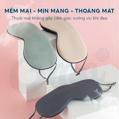 Bịt mắt ngủ lụa 2 mặt EMA, miếng che mắt ngủ cao cấp 2 mặt ấm mát có có quai đeo điều chỉnh