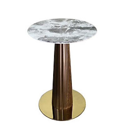 Bàn tiếp khách mặt đá TE1554-06E Nội thất Capta Mặt bàn đá pha lê tròn 60cm chân bàn sắt sơn tĩnh điện vân gỗ đế bàn inox mạ màu vàng sang trọng cao cấp nhập khẩu hcm