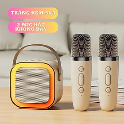 Loa Bluetooth mini kèm 2 micro hát karaoke không dây - Mic hát karaoke âm thanh chất lượng lọc âm khử nhiễu LED RGB - Hàng Nhập Khẩu