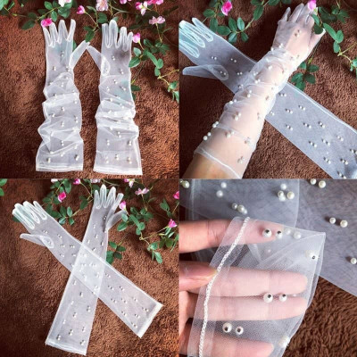 Găng tay trong suốt đính ngọc trai cho Cô dâu và Dạ hội, đi tiệc, sự kiện, lễ hội, chụp ảnh MS: 43645