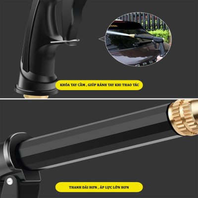 Bộ dây và vòi xịt rửa xe tưới cây tăng áp thông minh 810-2621 (dây xanh dẹt-cút nối xanh)