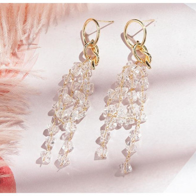 Bông tai pha lê dài sang trọng dự tiệc