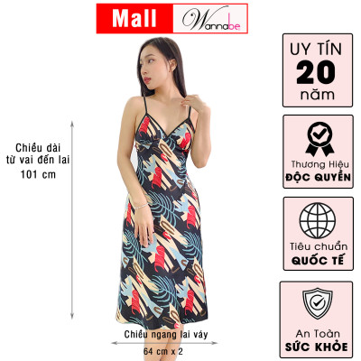 Đầm ngủ WANNABE DNS77 váy ngủ hai dây kiểu basic đơn giản in họa tiết hiện đại xẻ đùi làm bật đôi chân dài quyến rũ