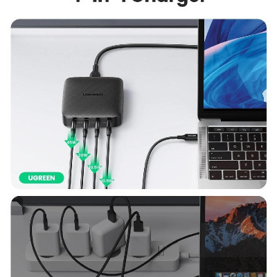 Ugreen UG70869CD226TK 100W 4port USB-C Màu đen Bộ sạc nhanh để bàn 4 cổng USB-C - HÀNG CHÍNH HÃNG