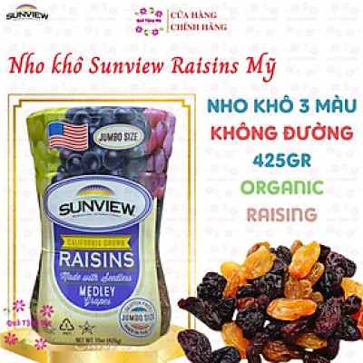 Nho khô Sunview Raisins Mỹ không hạt 3 màu giàu Vitamin khoáng chất, tốt cho tim mạch (425g/hộp) - QuaTangMe Extaste