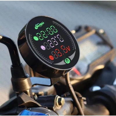 Đồng Hồ Báo Giờ Xe Máy 3in1 Báo Nhiệt Độ, Vôn Ắc Quy Mẫu Mới Loại Tốt Gắn Các Loại Xe Hàng Cao Cấp, Phụ Kiện Xe Máy