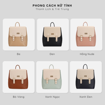Balo nữ công sở nhỏ gọn, balo da nữ phối màu FBP2 - 4327
