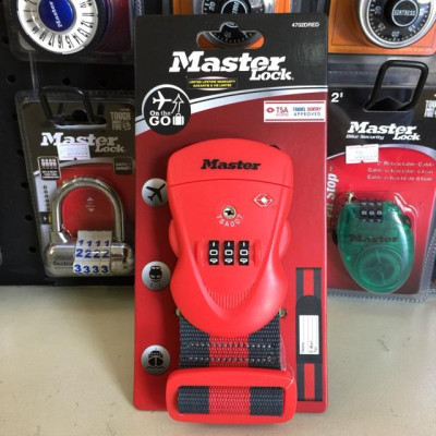 Dây Đai Vali Master Lock 4702 EURD RED Đầu khóa số có chứng nhận TSA - MSOFT