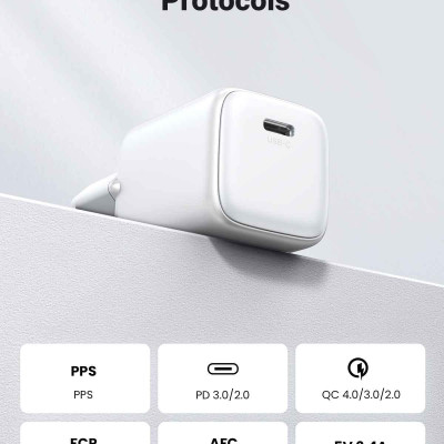 Ugreen UG15324CD318TK 20W 1c GaN Nexode chuẩn cắm EU chân tròn Màu Trắng Củ sạc nhanh USB-C - HÀNG CHÍNH HÃNG