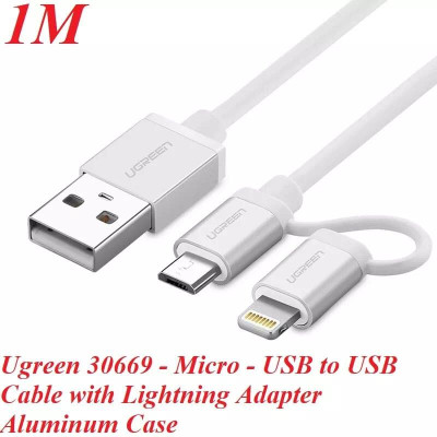 Ugreen UG30669US165TK 1M màu Bạc Cáp sạc đa năng USB sang MicroUSB + Lightning - HÀNG CHÍNH HÃNG
