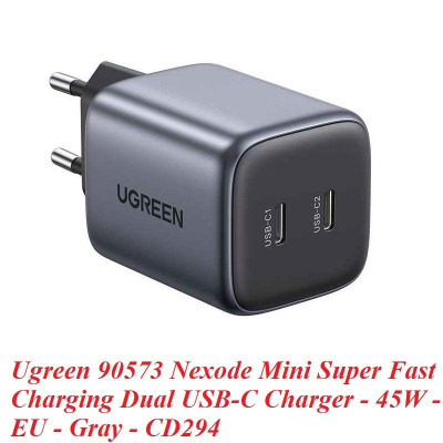 Ugreen UG90573CD294TK 45W 2c Nexode Củ sạc nhanh 2 cổng USB-C kiểu mini Màu Xám - HÀNG CHÍNH HÃNG
