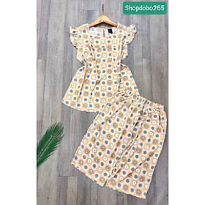 Đồ bộ nữ, đồ ngủ mặc nhà lửng tay cánh tiên vải lanh mềm ,mát BL 183 họa tiết dễ thương size 45-70kg.