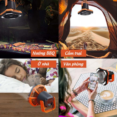 Quạt mini tích điện treo lều tích hợp sạc điện thoại gấp gọn cắm trại, camping, dã ngoại, du lịch, picnic ngoài trời pin 10.000mAh Legaxi