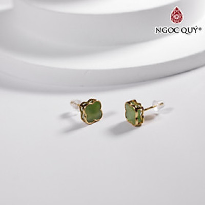 Bông tai cỏ 4 lá đá ngọc bích mệnh hỏa , mộc - Ngọc Quý Gemstones