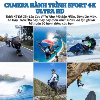Camera Hành Trình 4K Ultra WiFi Xe Máy - Xe Đạp - Ô Tô, Camera Ngoài Trời Gắn Mũ Bảo Hiểm Chống Nước Loại Tốt