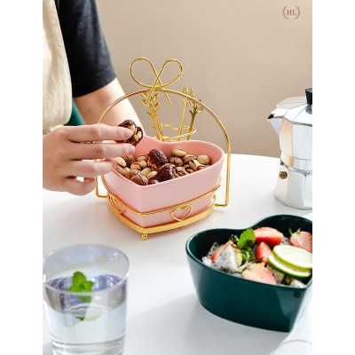 Bát Sứ Hình Trái Tim Kèm Khung - 4 Nĩa Inox Vàng Kim Không Ăn Mòn Cao Cấp Home Luxury Creamic 2022