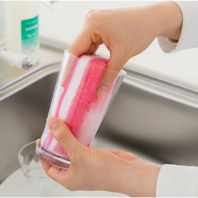 Combo bát nhựa tròn họa tiết hoa anh đào Ø11×6.5cm + miếng bọt biển nhà bếp - made in Japan