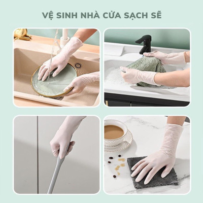 Găng tay cao su siêu dai làm bếp nấu ăn rửa chén, hộp 30 bao tay nhà bếp đa năng tái sử dụng nhiều lần