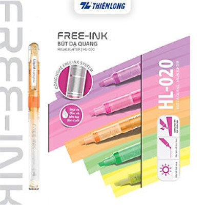 Bút dạ quang Thiên Long HL-020 - Công nghệ Free-ink system mực ra đều liên tục
