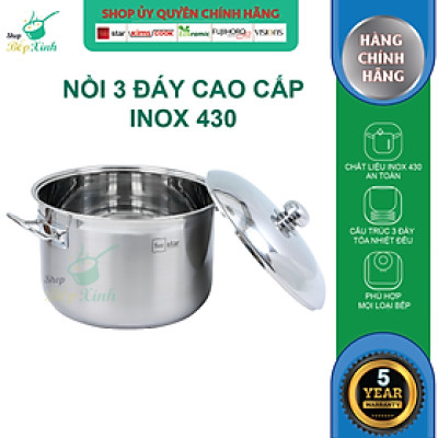 Nồi Inox 430 Bếp Từ 3 Đáy Fivestar (36 cm) Nắp Inox + Tặng 5 Muỗng Ăn Inox Cao Cấp
