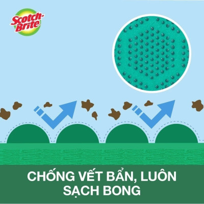 Combo 2 Miếng rửa chén hạt nổi siêu sạch 3M Scotch Brite đa năng, mút kháng khuẩn, không bám cặn bẩn gây mùi màu xanh