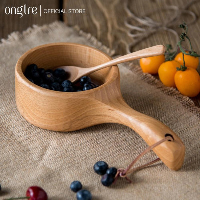 Bát gỗ tự nhiên nguyên khối đựng Salad có tay cầm/Bát sồi cao cấp/ nhà hàng khách sạn | ongtre (Vietnam)