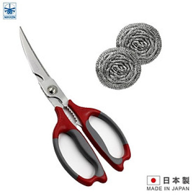 Combo cây kéo cắt gà cao cấp Nikken Mate + 2 búi cọ xoong nồi 30g - made in Japan