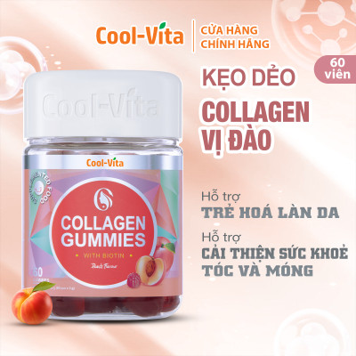 Combo 2 Hộp Kẹo Dẻo Collagen Hỗ Trợ Trẻ Hóa Sáng Da - Cải Thiện Sức Khỏe Tóc Móng Vị Đào Kết Hợp Biotin, Vitamin C & Vitamin E Coolvita (60 viên x 3g)/hộp