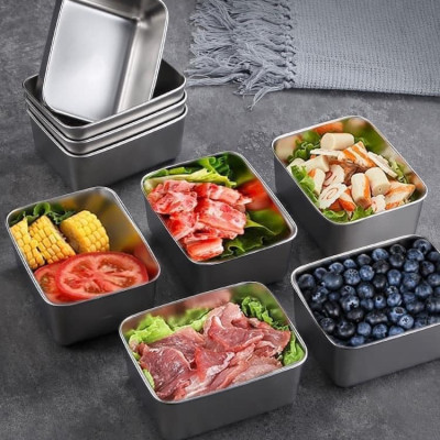 Hộp Đựng Thực Phẩm Tủ Lạnh, Đồ Ăn Bằng Inox 304 Có Nắp Nhựa Kèm Theo Tiện Lợi (135x105x58 mm)